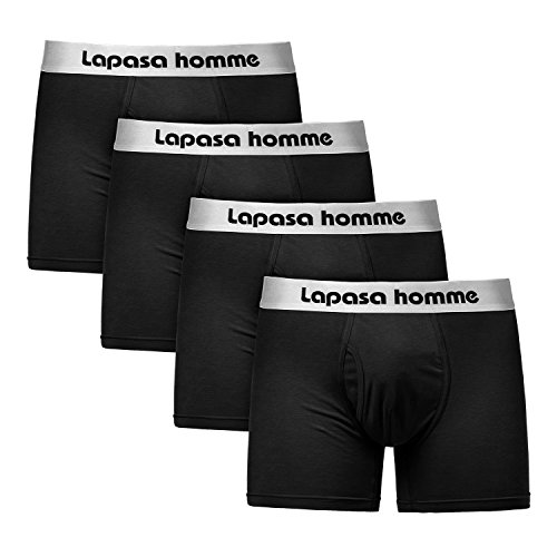 Lapasa Herren Boxer Briefs, 4er Pack, eleganter Tragekomfort mit gekämmter Baumwolle, Herren Unterhosen, Herren Retroshorts, mit Eingriff, M003