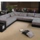 Leder Wohnlandschaft XXL schwarz / grau Stoff Sofa Couch U-Form Designsofa Ecksofa mit LED-Licht Beleuchtung ALESSIA