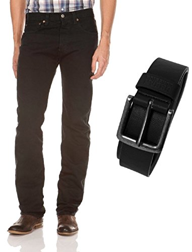 Levi's® 501® Jeans - Regular Straight Fit - Stonewash - Onewash - Marlon Wash - Black - Light Broken In mit Urban Classics Gürtel