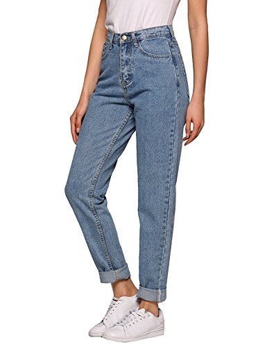 Lomon Damen Hohe Taille Jeans Dünn Boyfriend Gerades-Bein Schlank Denim Übergrösse Jeggings