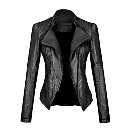 Lonlier Damen Jacke Kunstlederjacke Bomberjacke Biker Leder Oberteile Mantel