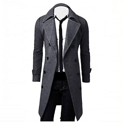 Mantel herren Kolylong® Herren Vintage Lang Wollmantel Slim Fit Trenchcoat Männer Wolljacke Windbreaker Business Parka Outwear Überzieher Strickjacke Cardigan