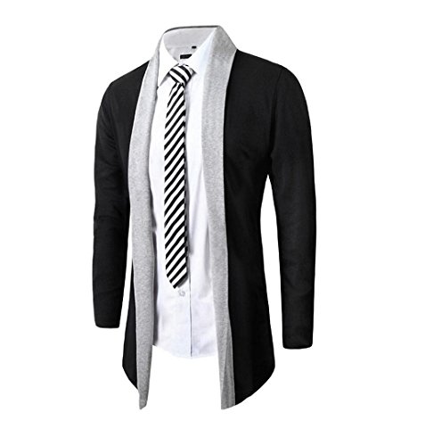 Männer Winter Mantel Schwarz | ZEZKT-Herren Slim Fit Warme Cardigan Oversize Lange Mantel Grau