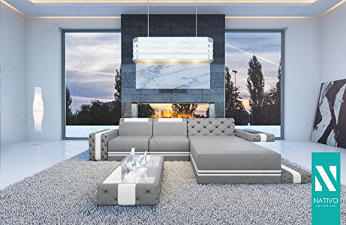 NATIVO© WOHNLANDSCHAFT DESIGNER SOFA in KUNSTLEDER IMPERIAL MINI MIT LED BELEUCHTUNG Polster Couch mini Sofa