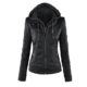 Newbestyle Damen Kapuzen PU-Leder Jacke (Normale EU-Größe)