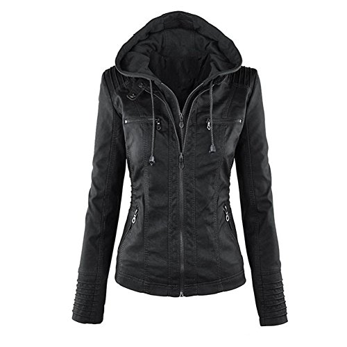 Newbestyle Damen Kapuzen PU-Leder Jacke (Normale EU-Größe)