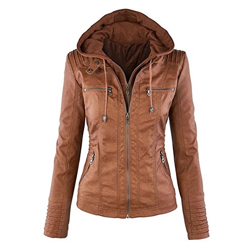 Newbestyle Kapuzen Kunstleder Damen Jacke Motorradjacke Ladies Oberbekleidung (Normale EU-Größe)