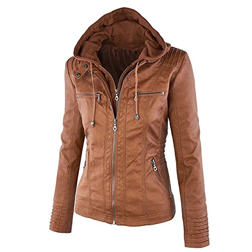 Paris Hill Damen Herbst Winter Kapuzen Kunstleder Jacke Motorradjacke Ladies Oberbekleidung