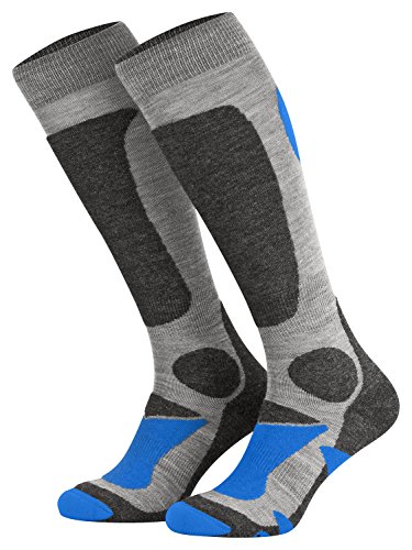 Piarini 2 Paar Unisex Skisocken Skistrumpf Herren, Damen und Kinder für Wintersport, Snowboard atmungsaktive Socken Knie-Strümpfe Thermosocken Funktionssocken aus Merino Wolle Outdoorsocken