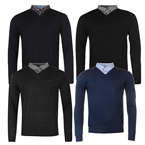Pierre Cardin neue Jahreszeit V-Ausschnitt-Pullover mit Hemdkragen Mock Hemd Einsatz