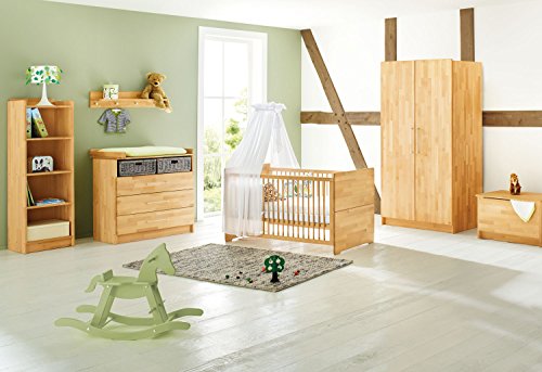 Pinolino Kinderzimmer Natura breit, 3-teilig, Kinderbett (140 x 70 cm), breite Wickelkommode mit Wickelansatz und Kleiderschrank, Buche massiv, geölt (Art.-Nr. 10 21 74B)