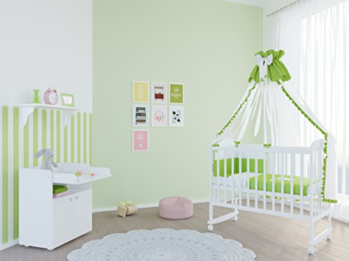 Polini Kids Babyzimmer Set mit Babybett/Gitterbett Siple 323 und Wickelkommode inclusive Matratze in weiß