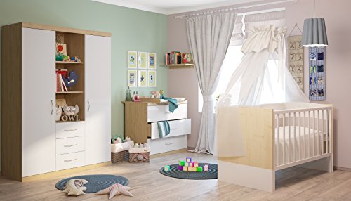 Polini Kids Classic Kinderzimmer, Babyzimmer komplett Serie Classic in Eiche-weiß