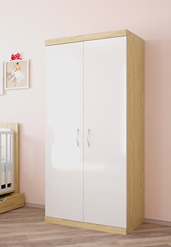 Polini Kids Kinder Baby Kleiderschrank Classic Eiche-weiß 2-türig, 1089.22