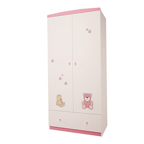 Polini Kids Kinder Kleiderschrank My Toys 2-türig weiß-rosa,1524.21