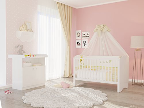 Polini Kids Kinderzimmer Set Babybett Kinderbett Kombi-Kinderbett mit Wickelkommode