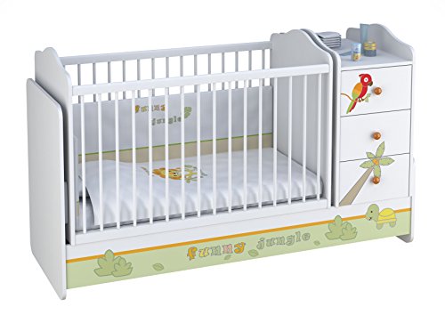 Polini Kids Kombi-Kinderbett Basic mit Kommode Jungle weißorange,1185-1