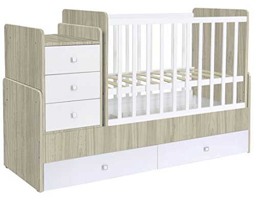 Polini Kids Kombi-Kinderbett Simple 1100 mit Kommode ulme-weiß,1227.41