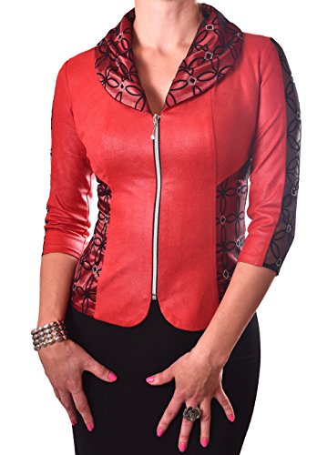 PoshTops Damen Zip-Up Blazer mit Puff Reverskragen Dehnbares Material Frauen Shirt 3/4 Arm Größen S – XXXL Abendkleidung Freizeitkleidung Plus Size