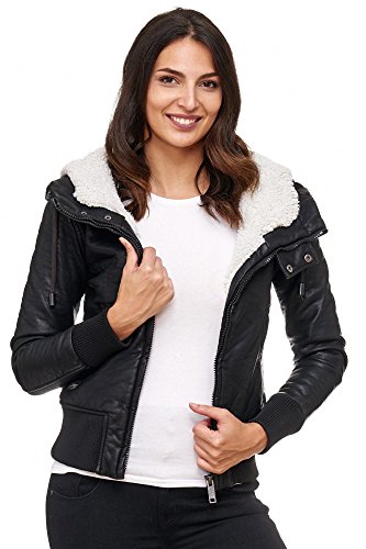 Redbridge Kunstlederjacke Damenjacke gefüttert mit Teddyfell Übergangsjacke Kunst- Lederjacke Damen mit Kapuze RBC R42460