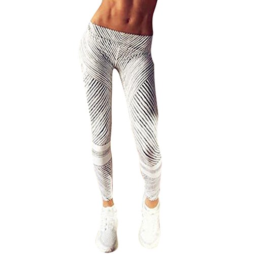 Samber Frauen High Elastic Yoga Hosen Grau und Weiß Streifen Printing Slimming Sportswear