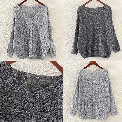 Sannysis Damen Sweater Elegant Langarm Oversize Sweatshirt Strickpullover Bat Ärmel Pullover