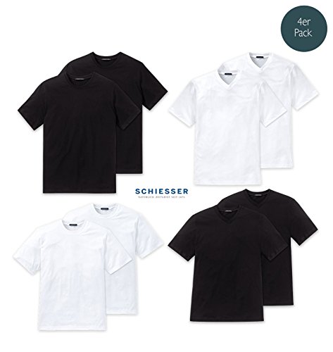 Schiesser 4er Pack American T-Shirt Rundhals oder V-Neck M-XXXL, Schwarz o. Weiß -