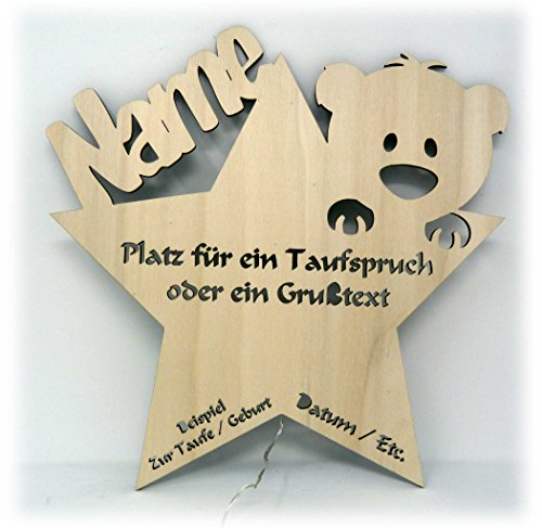 Schlummerlicht24 Led Nachtlicht Baby-Lampe Teddy Stern Baby-Geschenke zur Taufe mit Namen Tauf-spruch Gravur personalisiert Geburt-sgeschenke Taufgeschenke für Junge-n Mädchen Paten-Kind Mutter Zimmer