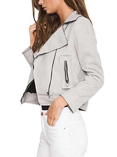 Simplee Apparel Damen Jacke Elegant Wildleder Suede Kurz Jacket Outwear mit Gürtel