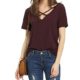 Suimiki Damen Sommer Kurzarm T-Shirt V-Ausschnitt mit Schnürung Vorne Oberteil Tops Bluse Shirt