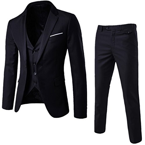 Sunshey Herren Anzug 3-Teilig Slim Fit Anzugsjacke Anzugsweste Anzugshose ein knopf Muster 9 Farben