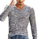 Sweatshirt Herren Longra Herren Solid V Neck Langarm T-Shirt Top Slim Bluse Langarmshirt Rundhals Classics Herren T-Shirt