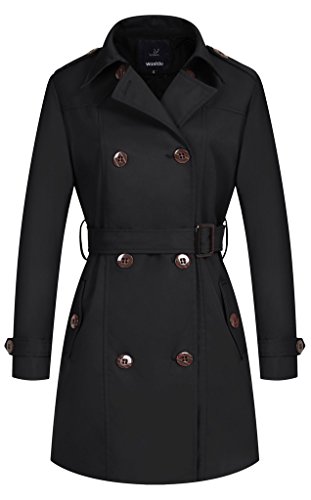 Wantdo Damen Mantel Zweireiher Lange Trenchcoat mit Gürtel