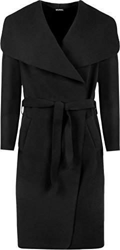 WearAll - Lange Gürtel Taschen öffnen Coat Damen Promi Wasserfall Jacke Cape - 2 Farben - Größen 36-42