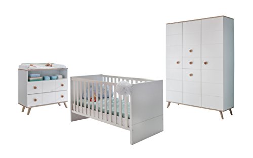 Wimex B01368 Babyzimmer Set, Holz, alpinweiß / absätze eiche sägerau nachbildung, 146 x 292 x 202 cm