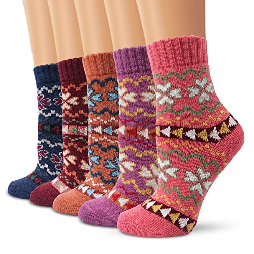 Wollesocken, Moliker Damen Socken Winter Socken 5 Paar atmungsaktiv warm weich bunte Farbe Premium Qualität klimaregulierende Wirkung