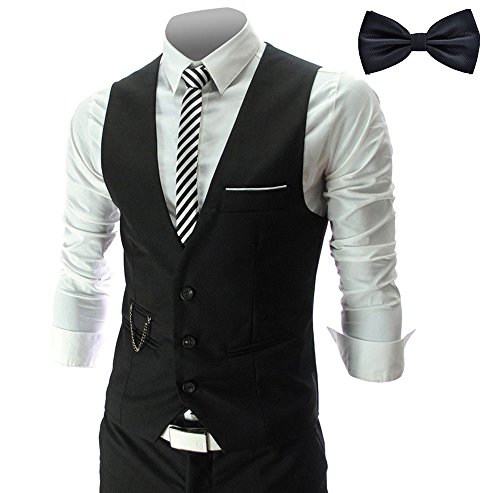 YaoDgFa Herren Weste Anzug + Fliege Smoking Sakko Anzugweste Herrenweste Herrenanzug slim fit Hochzeit feierlich Elegant