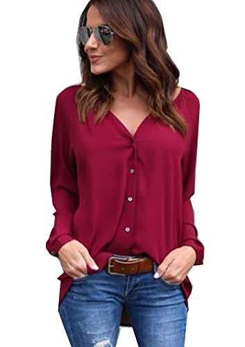 Yidarton Damen Bluse Chiffon Langarm Oberteile Elegante Mode Hemd Asymmetrisch Top