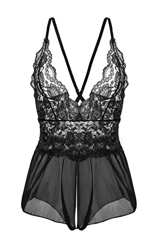 Yidarton Damen Nachtkleid Sexy Babydoll Dessous Set Erotik Lingerie V-Ausschnitt Kleid Spitze Unterwäsche