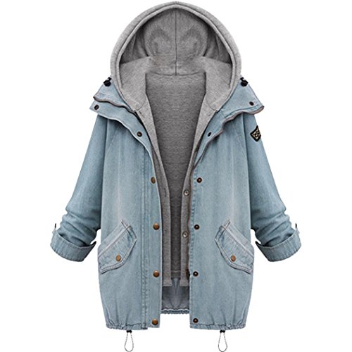 YunYoud Damen Große Größe Mantel Winter Warm Mit Kapuze Jacke Denim Trench Parka Jacken Einfarbig Lange Ärmel Kapuzenpullover Mode Beiläufig Winterjacke+Weste