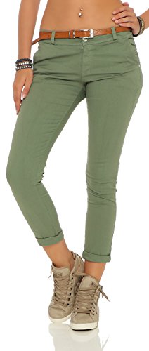 ZARMEXX Damen Stretch Röhrenhose mit Gürtel Chino Skinny Stoffhose Jeggings