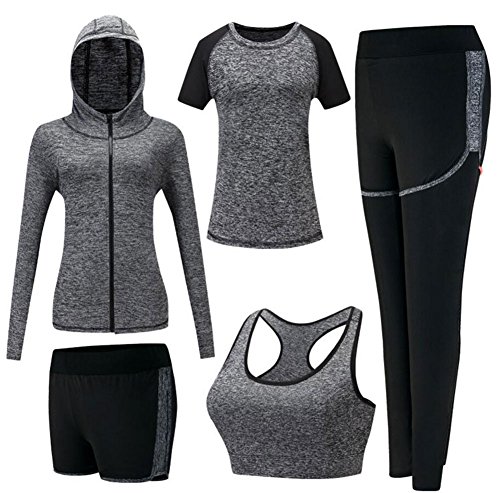 Zetiy Damen 5er-Set Strech Tights Sport Yoga Trainingsanzug