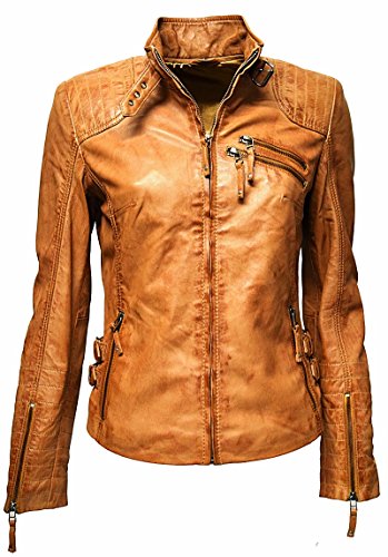 Zimmert Ledermoden Übergangsjacke Damen Biker Leder-Jacke "Amy" gesteppt, washed, used-look, Slim-Fit