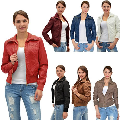 by-tex Damen Lederjacke Damen Collegejacke Damen Jacke Kunstleder in 15 Farben M08