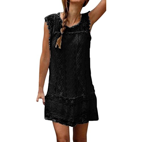 feiXIANG frauen locker spitze kleider strand Hemdkleid Damen kurzen kleid tassel mini - kleid Sommer Ärmelloses rockkleid O-Ausschnitt Shirtkleid