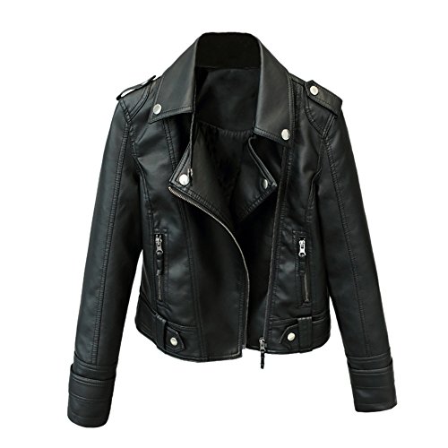 iBaste PU Lederjacke Damen Bomberjacke Leather Jacket für damen Revers Bikerjacke Kurzjacke Herbstjacke