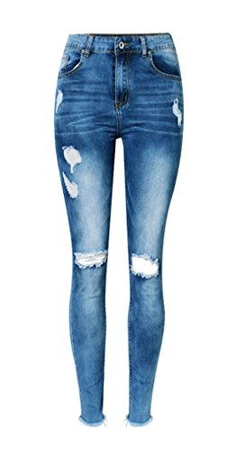 iRachel Damen Jeans Hose Skinny Röhrenjeans Bleistifthose Hose Denim Dünn Rise Ripped Loch Bleistift Hose