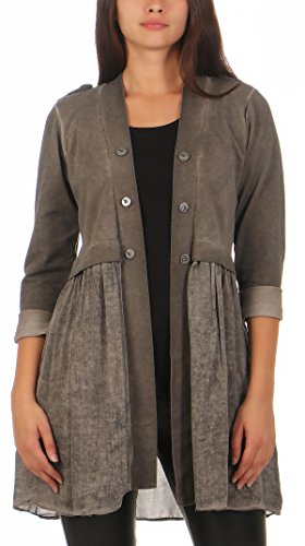 malito Damen Blazer lang Kleid | Sakko im Washed Look | Kurzjacke mit Knöpfe | Jacke - Jackett - Blouson 8036