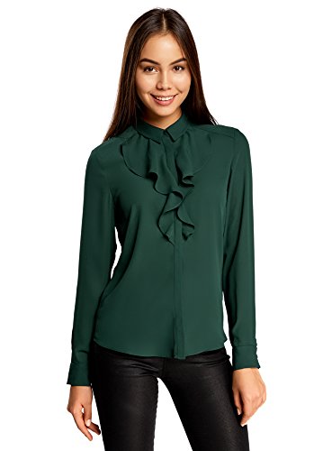 oodji Collection Damen Bluse Aus Fließendem Stoff mit Volants