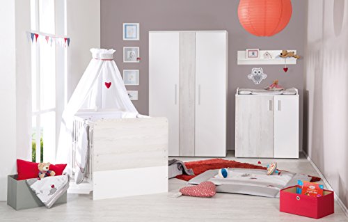 roba Komplett-Kinderzimmer 'Alenja', Babyzimmer Set Loft Pine / weiß inkl. Baby- bzw. Kinderbett 70x140 cm, Wickelkommode & Kleiderschrank